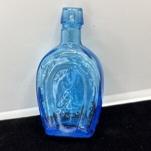 Miniature BLUE Wheaton Horseshoe Bottle 3.0" H